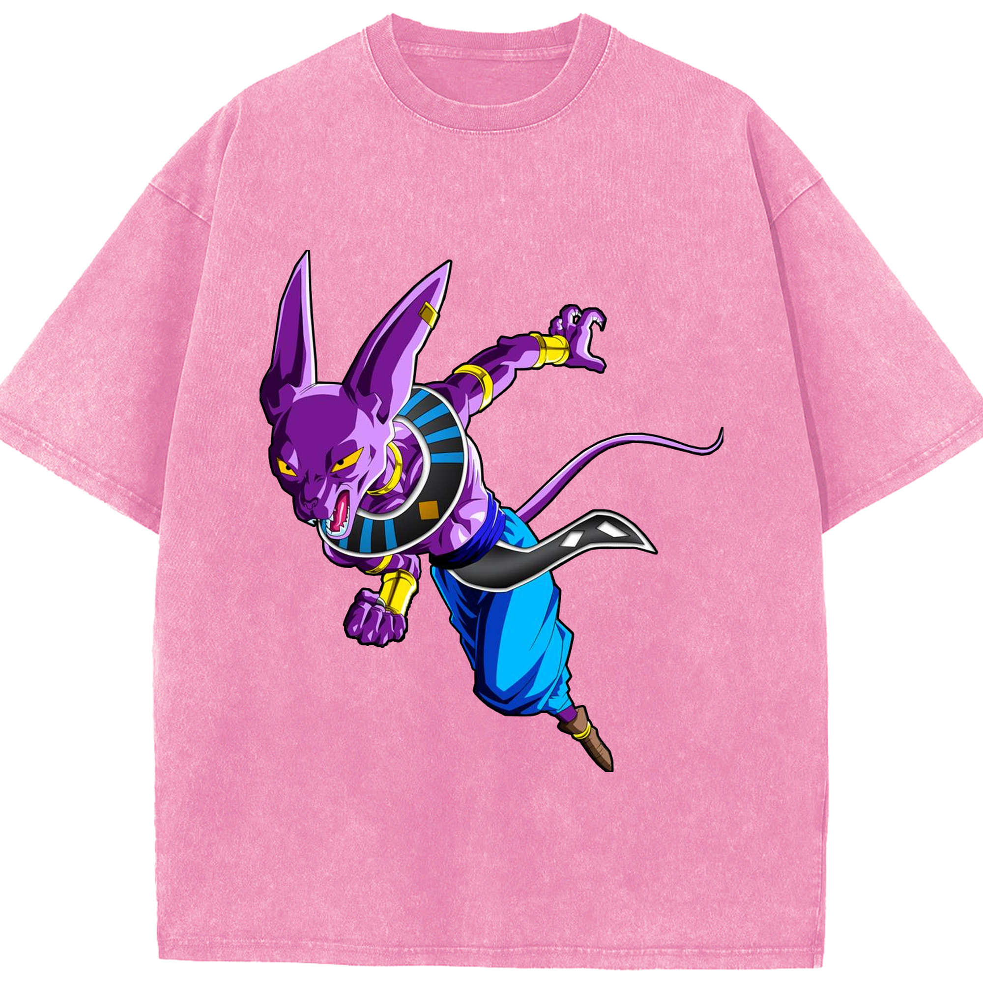 （画像用） ドラゴンボール ビルス 破壊神ビルス DRAGON BALL Beerus Birusu 綿100% ヴィンテージ風 半袖Tシャツ（フロントプリント）